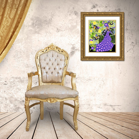 Frida in the Garden Gold Ornate Wood Framed Art Print with Double Matting by Rakos, Lynnda