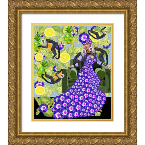 Frida in the Garden Gold Ornate Wood Framed Art Print with Double Matting by Rakos, Lynnda