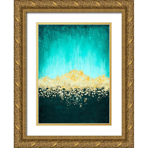 Golden Dawn Teal Gold Ornate Wood Framed Art Print with Double Matting by Storms, Alyson