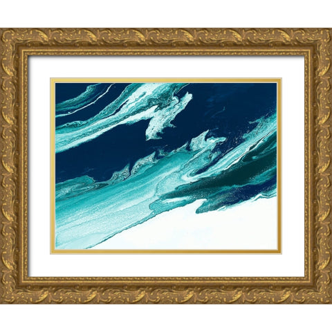 Green and Blue Wave Gold Ornate Wood Framed Art Print with Double Matting by Storms, Alyson