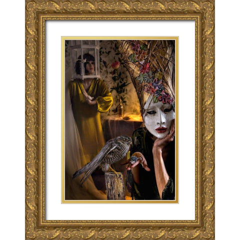 Feeding Gold Ornate Wood Framed Art Print with Double Matting by Ambra