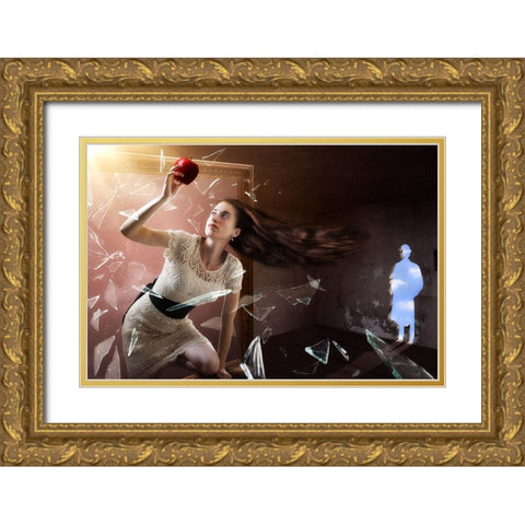 MagritteS Muse Gold Ornate Wood Framed Art Print with Double Matting by Kiciak, Christophe