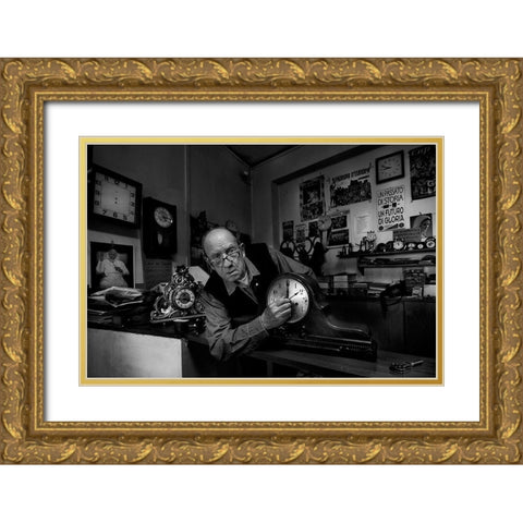 Exact Time.... Gold Ornate Wood Framed Art Print with Double Matting by Grambone, Antonio