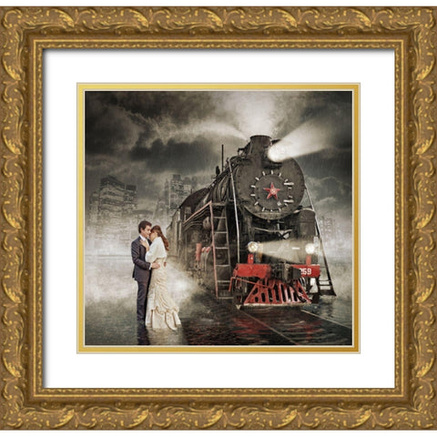 Rain Gold Ornate Wood Framed Art Print with Double Matting by Laudin, Dmitry