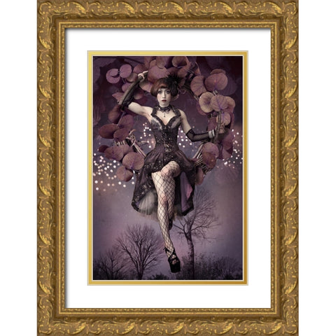 Night Aerial Girl Gold Ornate Wood Framed Art Print with Double Matting by Murakami, Kiyo