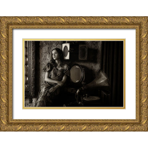 Listen To The Old Music Gold Ornate Wood Framed Art Print with Double Matting by Sri Hatmoko, Pramujo