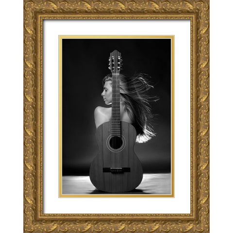 Girl With Guitar Gold Ornate Wood Framed Art Print with Double Matting by Kanovits, Gabor