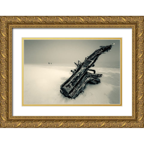 Ancient Large Saxophone. Gold Ornate Wood Framed Art Print with Double Matting by Cicatko, Juraj