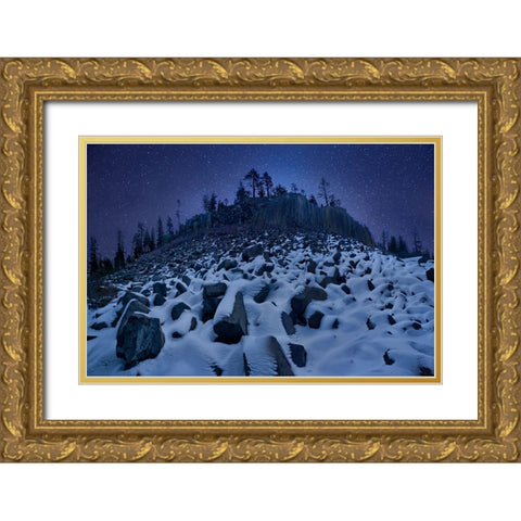Cold Mountain: Devils Postpile Gold Ornate Wood Framed Art Print with Double Matting by Zhang, Yan