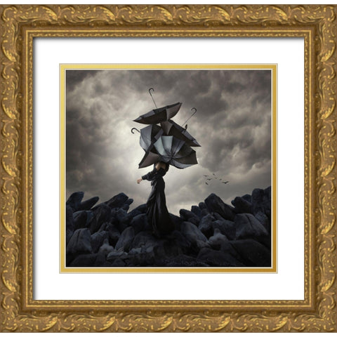 Cover Me Up-So No One Can See Me Laughing Gold Ornate Wood Framed Art Print with Double Matting by Hardibudi
