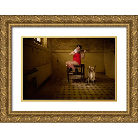The Violinist Gold Ornate Wood Framed Art Print with Double Matting by von Diepenbroek, Christine