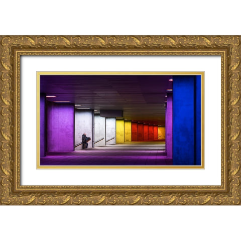 Rainbow Gold Ornate Wood Framed Art Print with Double Matting by piXXelpark