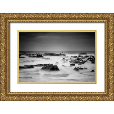 White Silence Gold Ornate Wood Framed Art Print with Double Matting by Shibata, Sho
