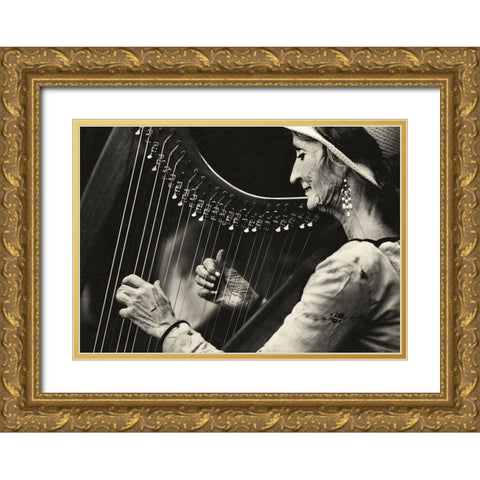 Playing The Harp Gold Ornate Wood Framed Art Print with Double Matting by Ariel, Ariel