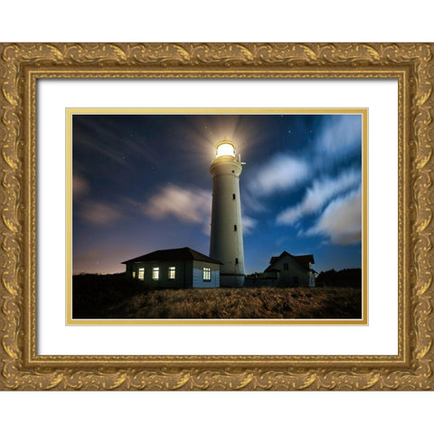 The Lighthouse Gold Ornate Wood Framed Art Print with Double Matting by Keller