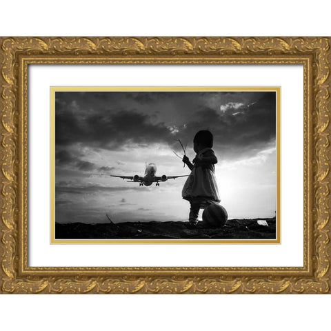 Fly Again Gold Ornate Wood Framed Art Print with Double Matting by Trijoko