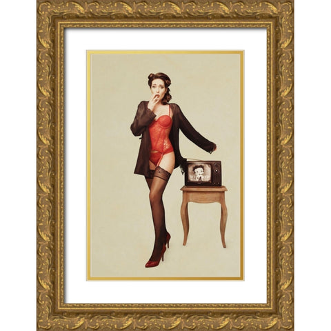 Pin Up Girl Ii Gold Ornate Wood Framed Art Print with Double Matting by Peeters, Bart