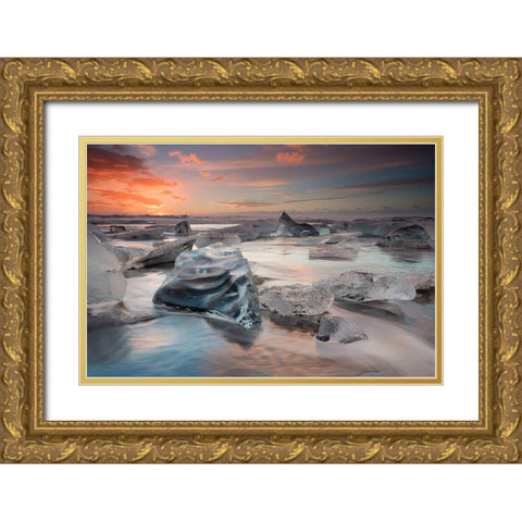 Glacial Lagoon Beach Gold Ornate Wood Framed Art Print with Double Matting by Baroni, Massimo
