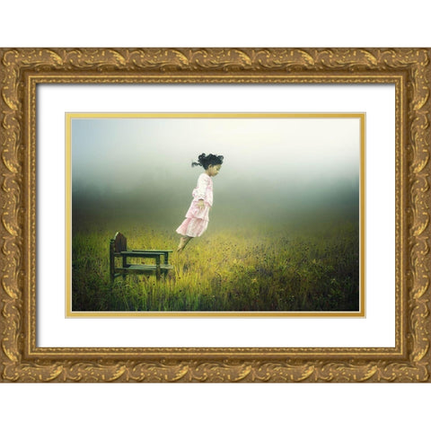Learn To Fly Gold Ornate Wood Framed Art Print with Double Matting by Sword, Pink
