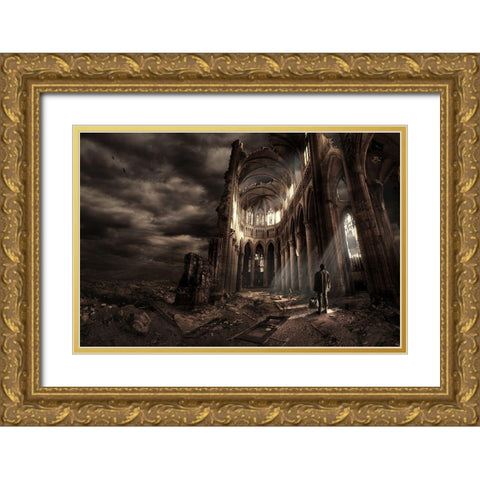 Faith Gold Ornate Wood Framed Art Print with Double Matting by Kiciak, Christophe