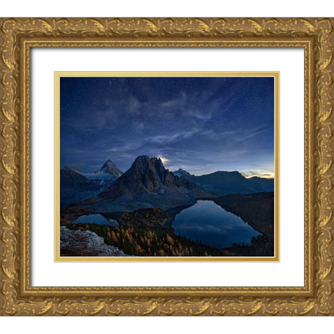 Starry Night At Mount Assiniboine Gold Ornate Wood Framed Art Print with Double Matting by Zhang, Yan