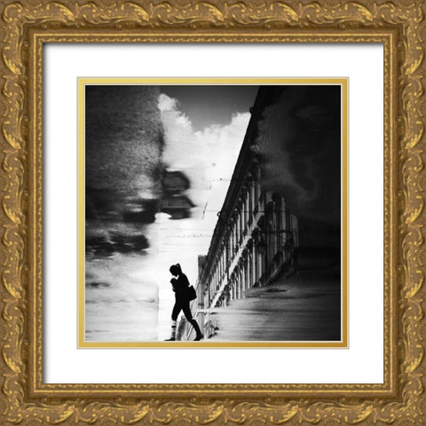 Reflection On The Street Gold Ornate Wood Framed Art Print with Double Matting by Sekulic, Dragoslav