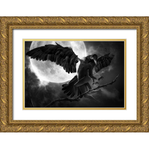 Raven Dance Gold Ornate Wood Framed Art Print with Double Matting by Kiciak, Christophe