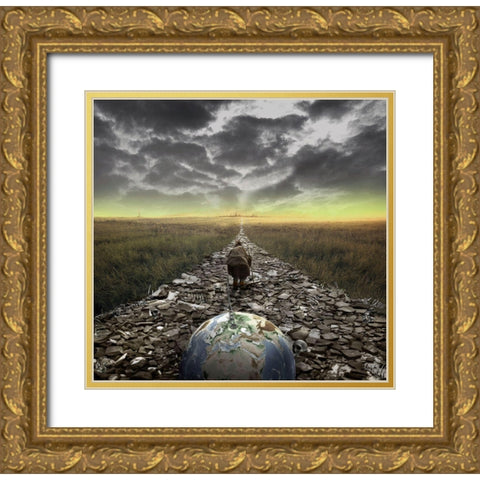 Welcome To The Universe Gold Ornate Wood Framed Art Print with Double Matting by Valentino, Ivan