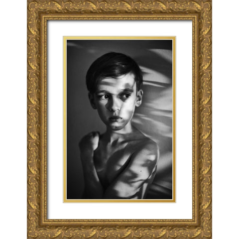 Portrait In Light And Shadows Gold Ornate Wood Framed Art Print with Double Matting by Strzelecka, Monika