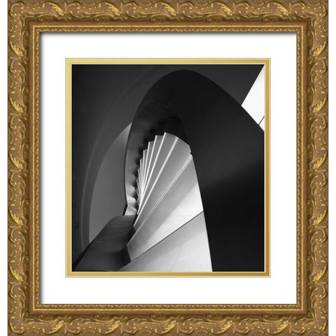 Straight And Curves Lines Gold Ornate Wood Framed Art Print with Double Matting by Azevedo, Olavo