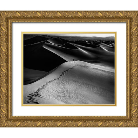 One Set Of Footprints Gold Ornate Wood Framed Art Print with Double Matting by Chenglu, Simon