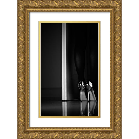 Black + White + Door Gold Ornate Wood Framed Art Print with Double Matting by Schottstaedt, Erik