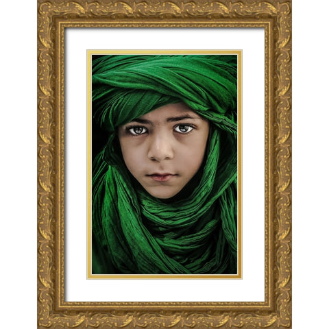 Green Boy Gold Ornate Wood Framed Art Print with Double Matting by Dhahi, Saeed