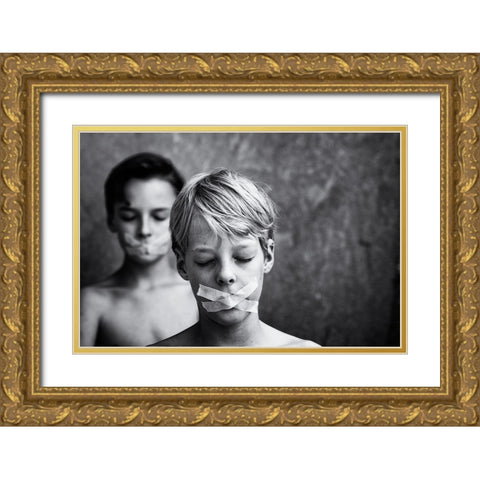 DonT Look, DonT Speak Gold Ornate Wood Framed Art Print with Double Matting by Delrue, Mirjam