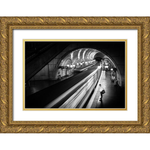 Paris Metro Gold Ornate Wood Framed Art Print with Double Matting by Lim, Michael