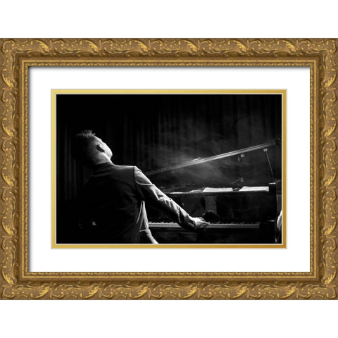 Pianist Gold Ornate Wood Framed Art Print with Double Matting by P., Laura