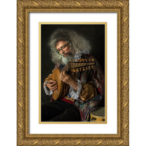Finding Caravaggio - Singers The Lute Gold Ornate Wood Framed Art Print with Double Matting by Roibu, Grigore