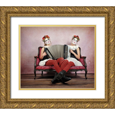 Twins Gold Ornate Wood Framed Art Print with Double Matting by Vanhercke, Monika