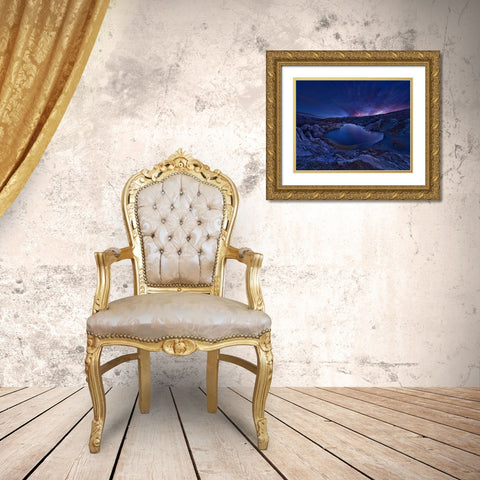Blue Lake Gold Ornate Wood Framed Art Print with Double Matting by Zhang, Yan