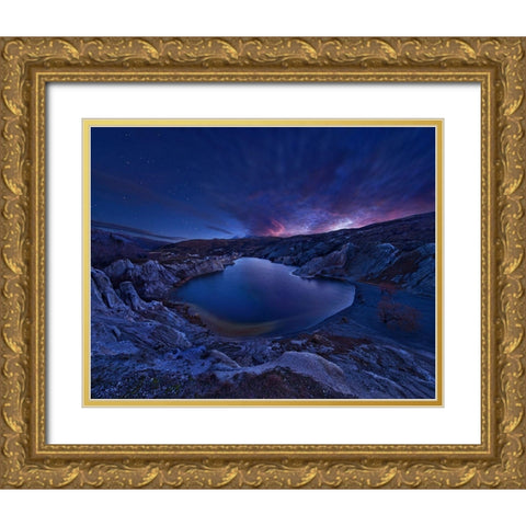 Blue Lake Gold Ornate Wood Framed Art Print with Double Matting by Zhang, Yan
