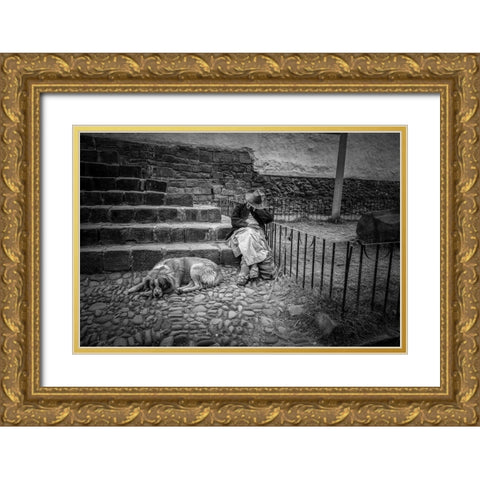 Portrait Of A Woman And Her Dog Gold Ornate Wood Framed Art Print with Double Matting by Faber, Wave