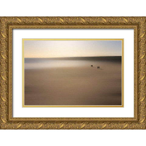 Figures On An Oiled Beach Gold Ornate Wood Framed Art Print with Double Matting by Quince, Dave