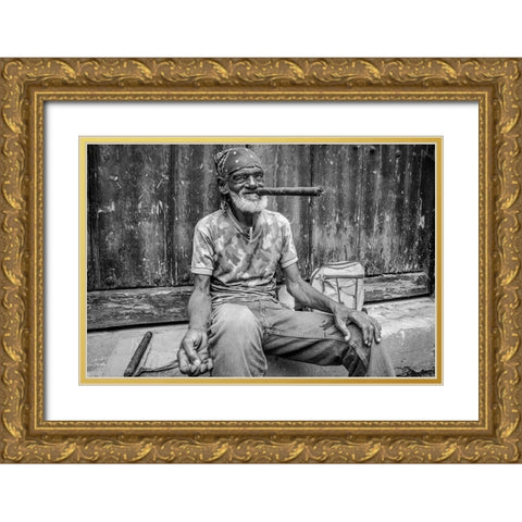 Smoke A Cigar Gold Ornate Wood Framed Art Print with Double Matting by Miclea, Marius