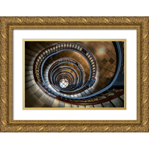 Staircase Gold Ornate Wood Framed Art Print with Double Matting by Mohrmann, Dennis