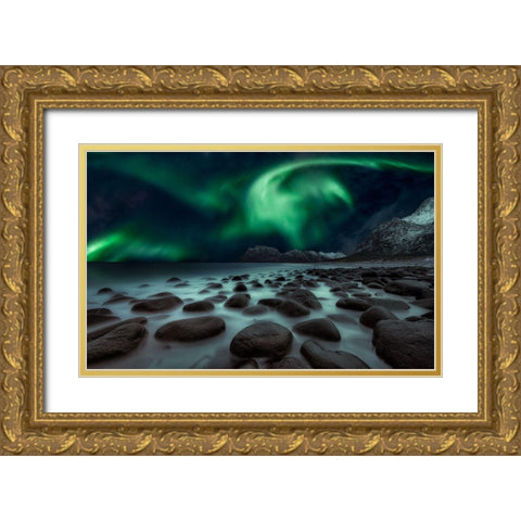 Dragons Fly Gold Ornate Wood Framed Art Print with Double Matting by De La, Javier
