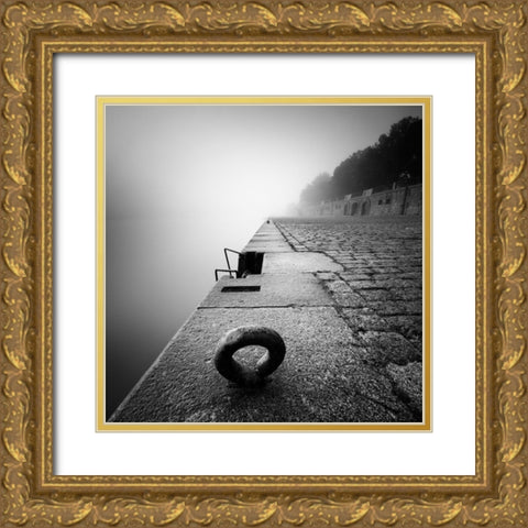 Riverbank Gold Ornate Wood Framed Art Print with Double Matting by Rak, Martin