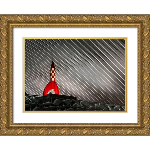 Night Launch Gold Ornate Wood Framed Art Print with Double Matting by Van Den, Jef