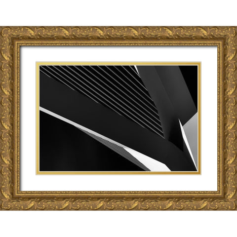 Abstraction Of A Swan Gold Ornate Wood Framed Art Print with Double Matting by Van De, Jeroen
