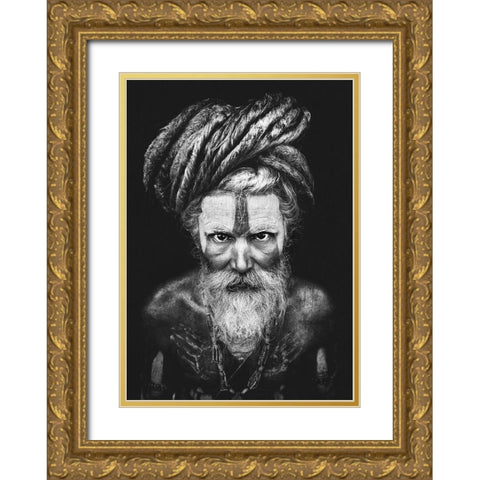 Face The Sadhu ... Gold Ornate Wood Framed Art Print with Double Matting by Abdulazim, Ahmed