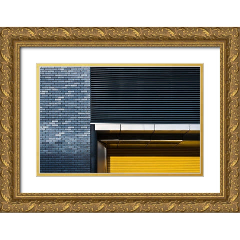 Yellow Shutter Gold Ornate Wood Framed Art Print with Double Matting by Wride, Linda